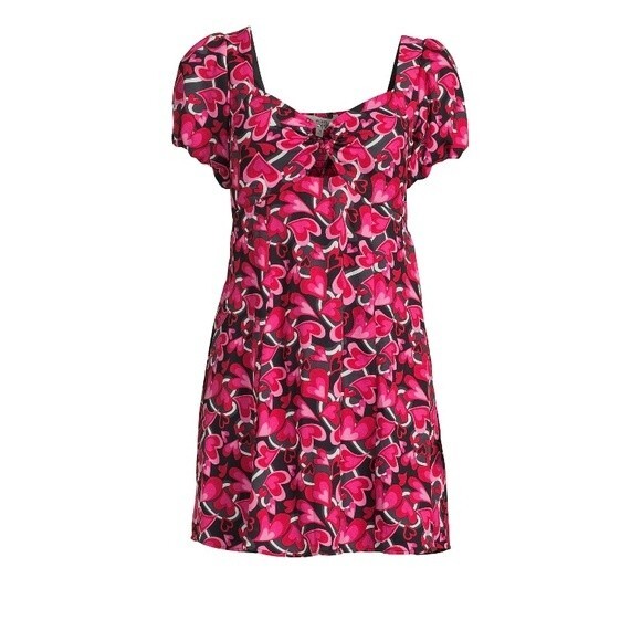 NWT Junior’s Large (11-13) Hot Pink Heart Mini Dress With Balloon Sleeves - Picture 4 of 4